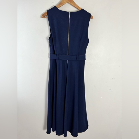 Calvin Klein Dark Navy Size 10 Fit & Flare Midi Dress Sleeveless Belted - Picture 11 of 11